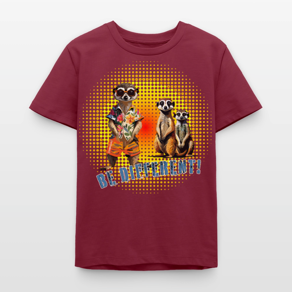 MNJS TEENS Bio T-Shirt mit BE DIFFERENT PRINT - Burgunderrot