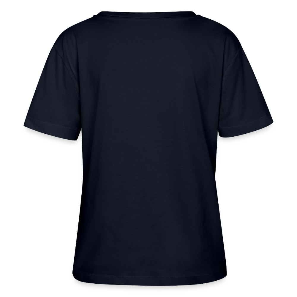 Frauen T-Shirt mit WELCOME TO THE JUNGLE PRINT Vorderseite - Navy