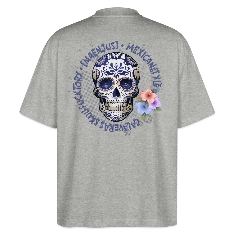 Oversized Unisex T-Shirt mit MAENJUS MEXICANSTYLE PRINT Vorder- und Rückseite - Grau meliert