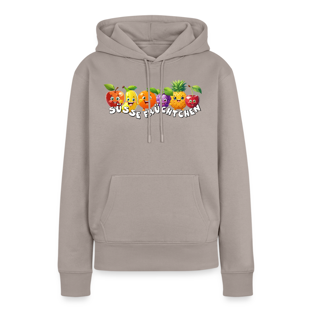Frauen Premium Hoodie mit SÜSSE FRÜCHTCHEN PRINT - Taupe