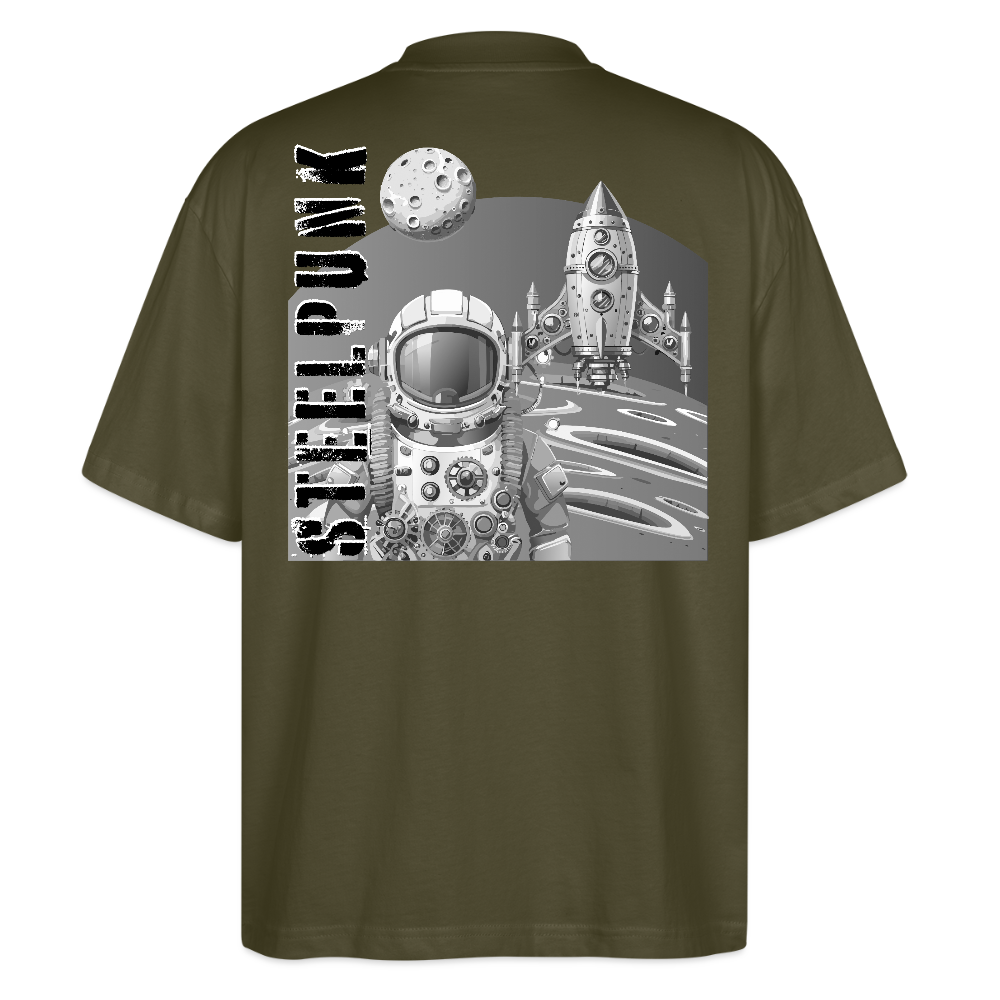 Oversized Unisex T-Shirt mit STEELPUNK PRINT Rückseite - Khaki