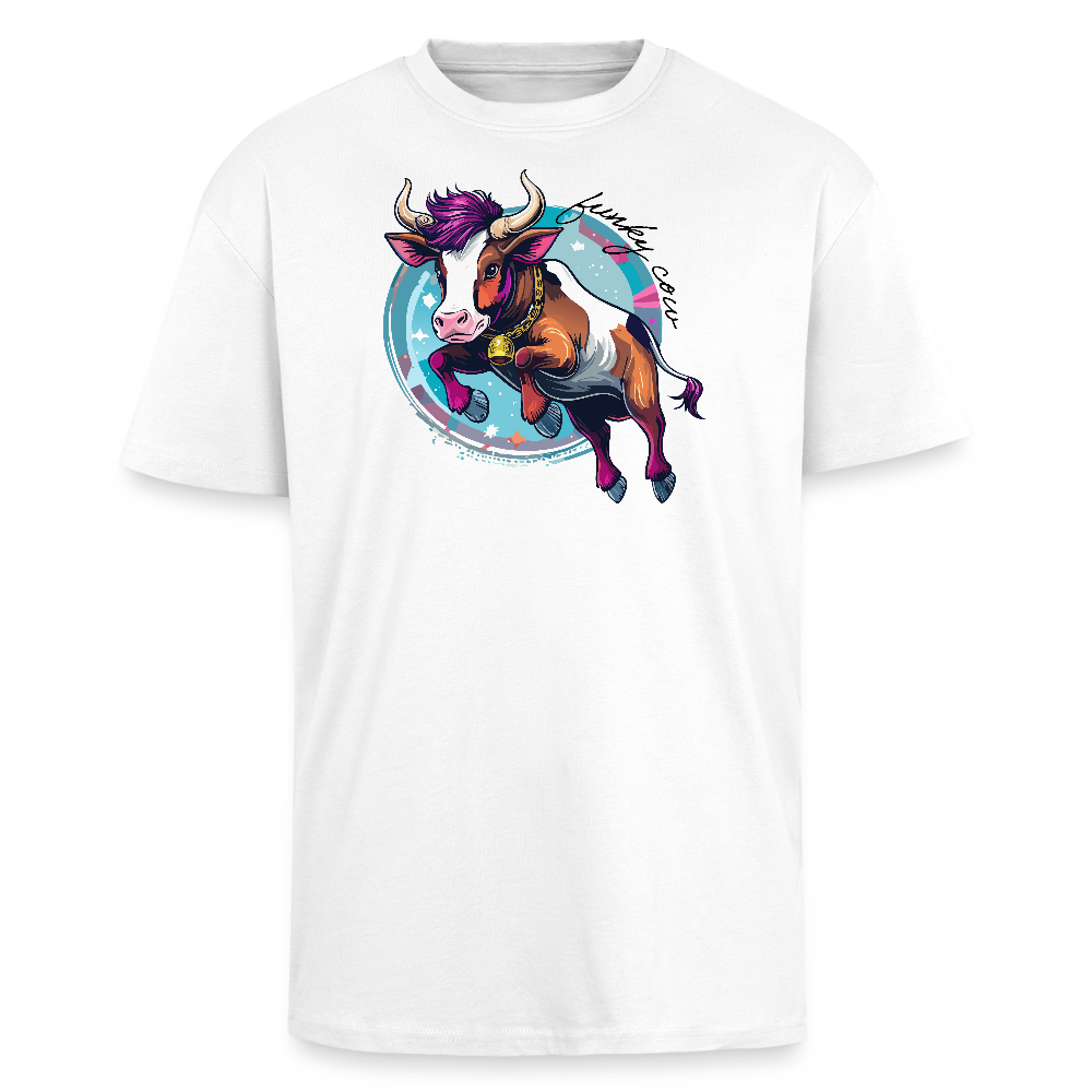 Heavy Oversize T-Shirt mit FUNKY COW PRINT - Weiß