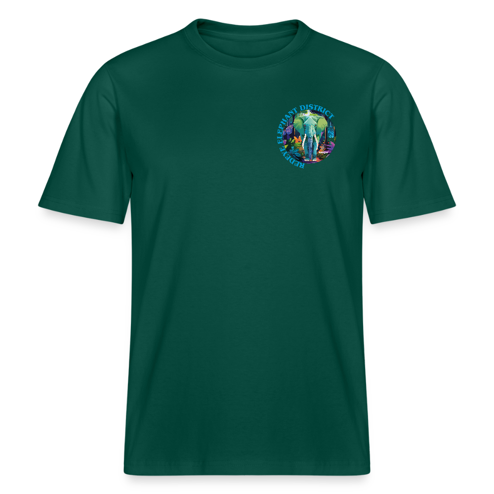 Relaxed Fit Unisex Bio-T-Shirt mit REDEYE ELEPHANT DISTRICT PRINT Vorder- und Rückseite - Forest