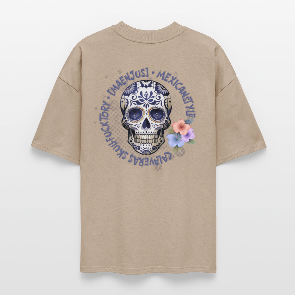 Oversized Unisex T-Shirt mit MAENJUS MEXICANSTYLE PRINT Vorder- und Rückseite - Steingrau