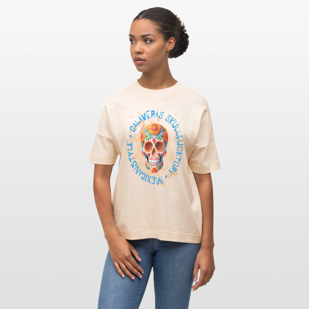 Oversized Unisex T-Shirt mit CALAVERAS SKULLPRINT - Weißgrau