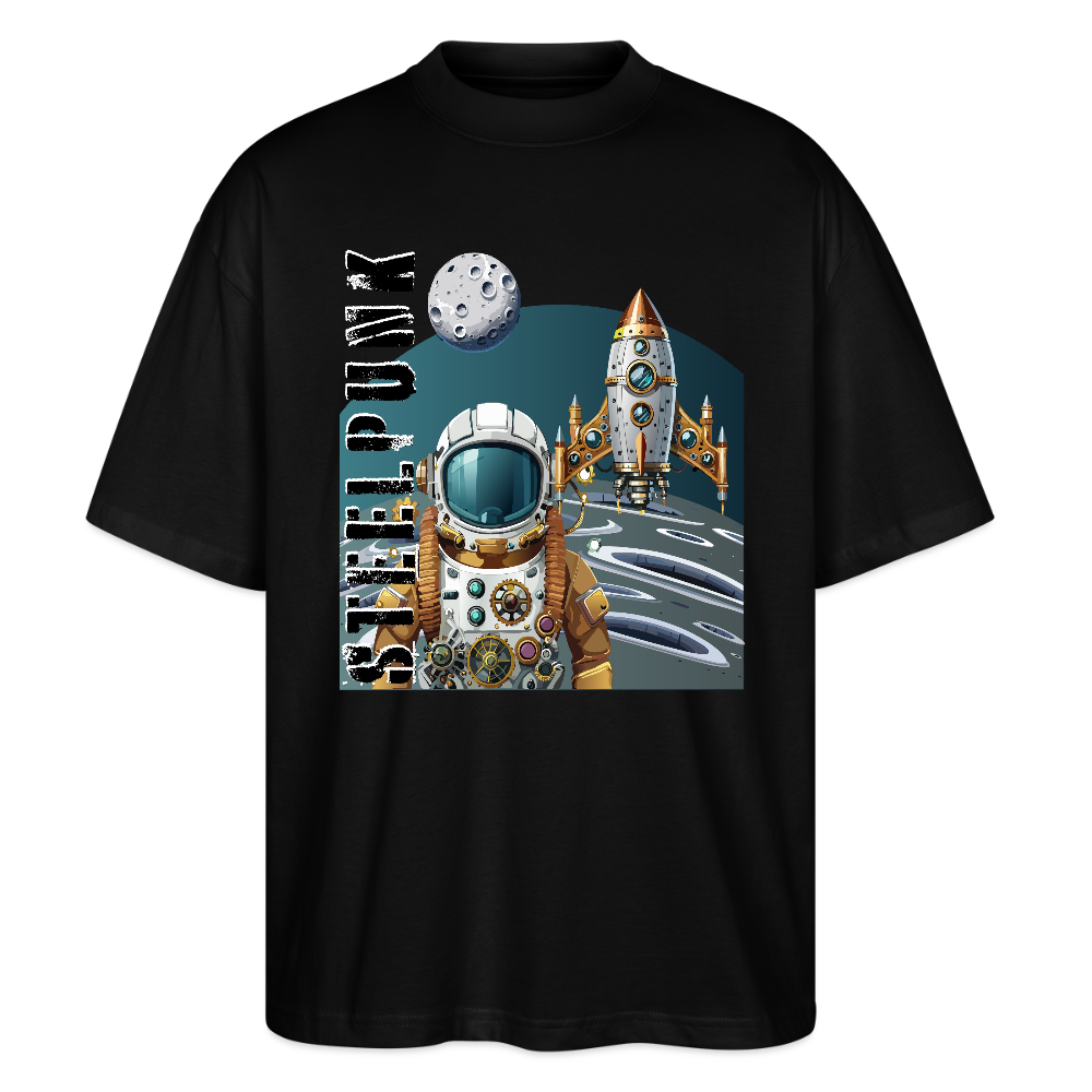 Oversized Unisex T-Shirt mit STEELPUNK PRINT - Schwarz