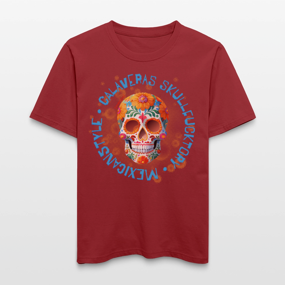 Relaxed Fit Unisex Bio-T-Shirt mit CALAVERAS MEXICANSTYLE PRINT Vorderseite - Erdrot
