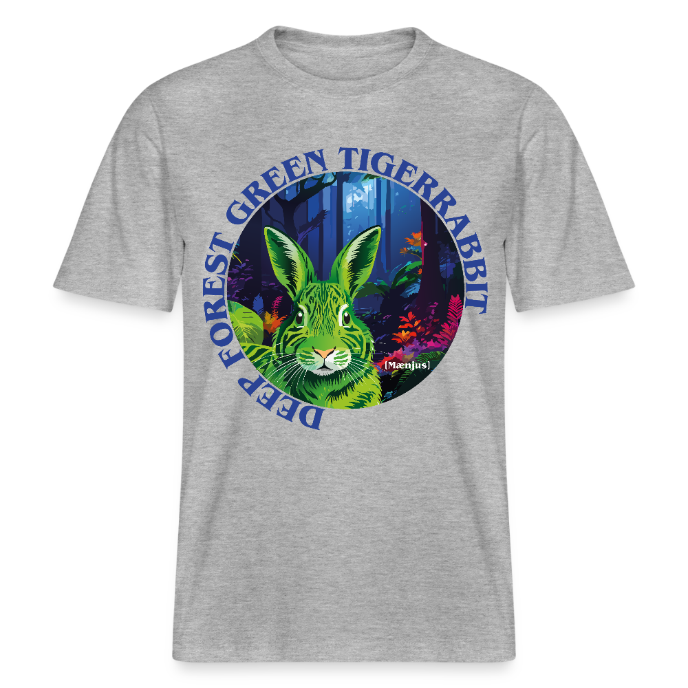 Relaxed Fit Unisex Bio-T-Shirt mit DEEP FOREST GREEN TIGERRABBIT PRINT Vorderseite - Grau meliert