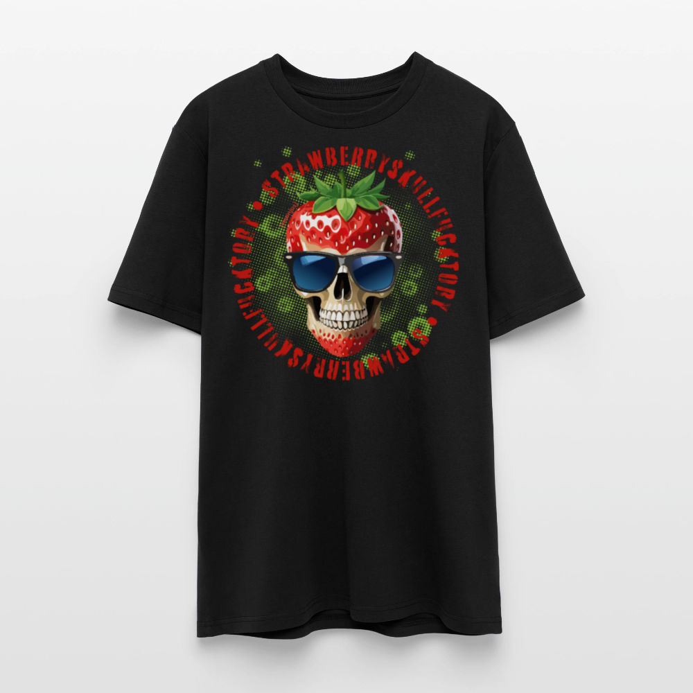 Unisex Bio-T-Shirt mit STRAWBERRY SKULL PRINT Vorderseite - Schwarz