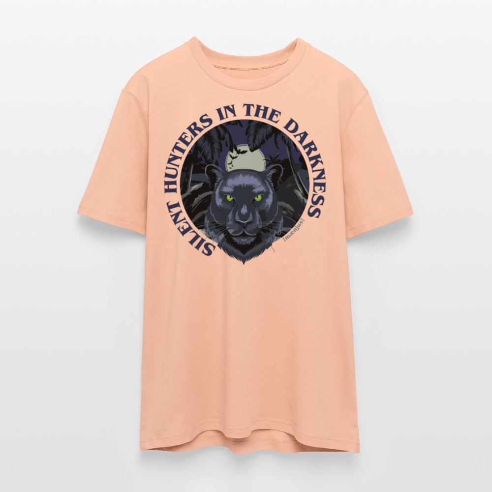 Unisex Bio-T-Shirt mit SILENT HUNTER IN THE DARKNESS PRINT Vorderseite - Pfirsich