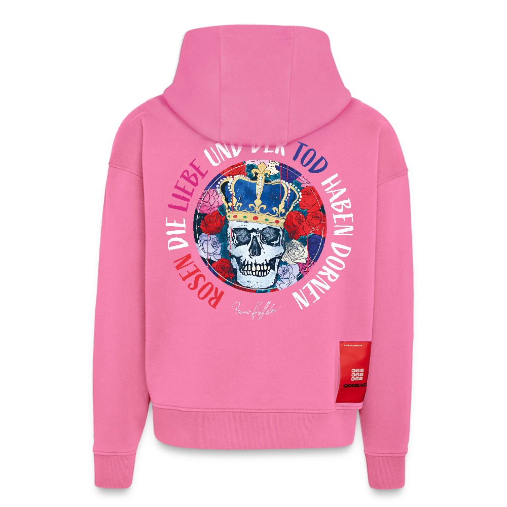 Heavyweight Oversized Organic Hoodie mit ROSEN DIE LIEBE UN DER TOD HABEN DORNEN PRINT - AURA PINK