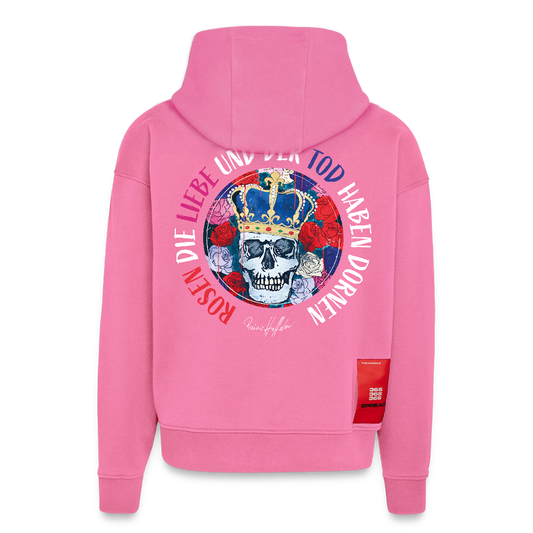 Heavyweight Oversized Organic Hoodie mit ROSEN DIE LIEBE UN DER TOD HABEN DORNEN PRINT - AURA PINK