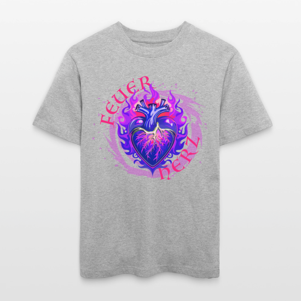 Unisex Bio-T-Shirt mit FEUERHERZ LILA PRINT - Grau meliert