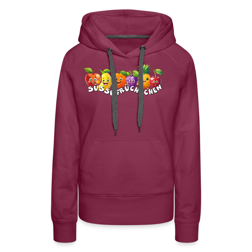 Frauen Premium Hoodie mit SÜSSE FRÜCHTCHEN PRINT - Bordeaux