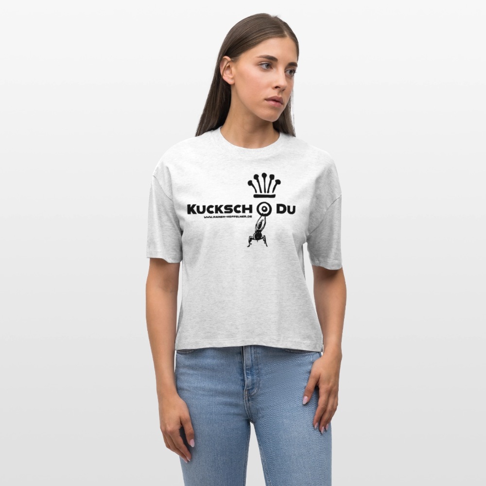 Frauen Boxy Bio-T-Shirt mit KUCKSCH DU PRINT - Weiß meliert