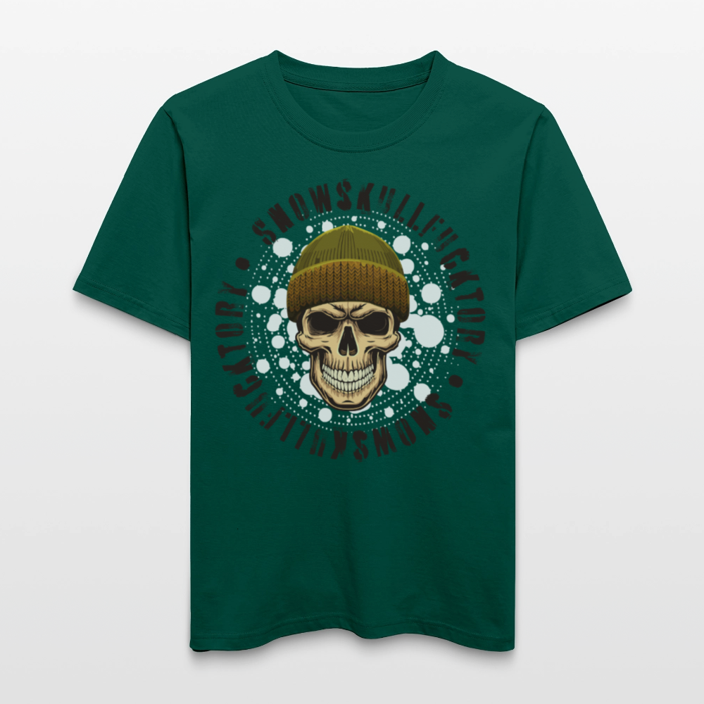 Relaxed Fit Unisex Bio-T-Shirt mit SNOWSKULL FUCKTORY PRINT Vorderseite - Forest