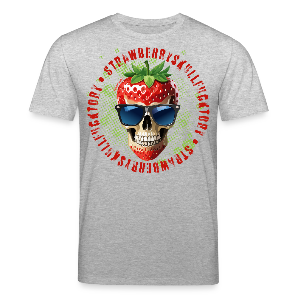 Unisex Bio-T-Shirt mit STRAWBERRY SKULL PRINT Vorderseite - Grau meliert