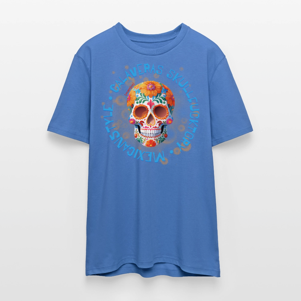 Unisex Bio-T-Shirt mit CALAVERAS MEXICANSTYLE PRINT Vorderseite - Achtsames Blau