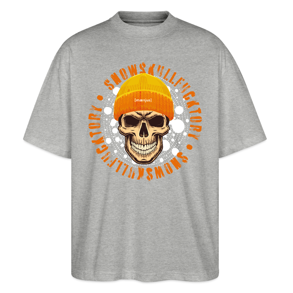 Oversized Unisex Bio T-Shirt mit SNOWSKULL FUCKTORY PRINT - Grau meliert