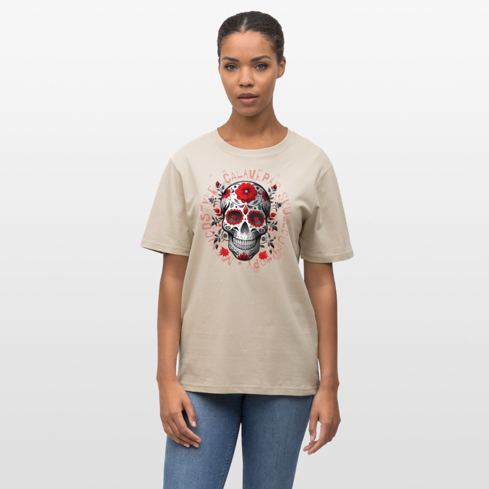 Relaxed Fit Unisex Bio-T-Shirt mit CALAVERS ROSEN PRINT Vorderseite - Weißgrau
