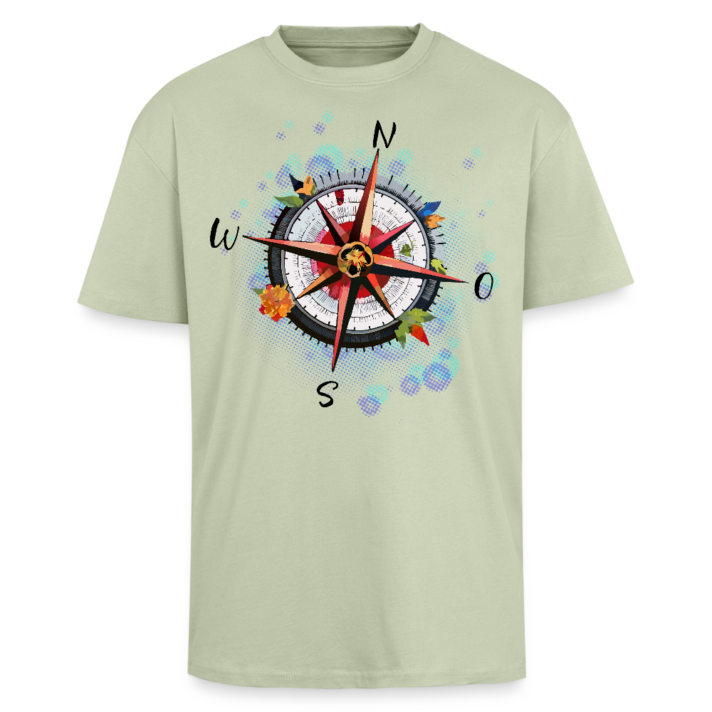 Heavy Oversize T-Shirt mit WINDROSE PRINT - Leichtes Salbeigrün