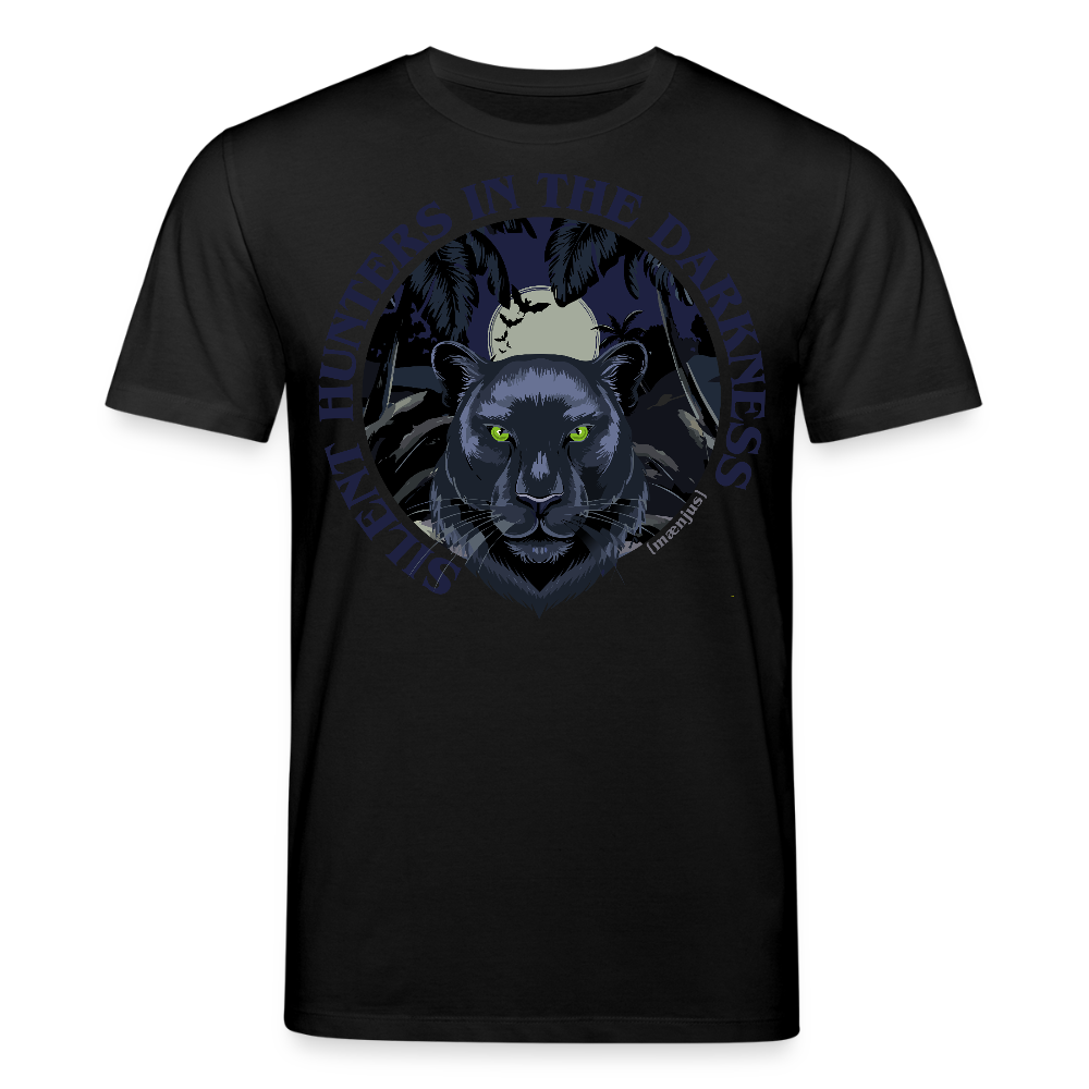 Unisex Bio-T-Shirt mit SILENT HUNTER IN THE DARKNESS PRINT Vorderseite - Schwarz
