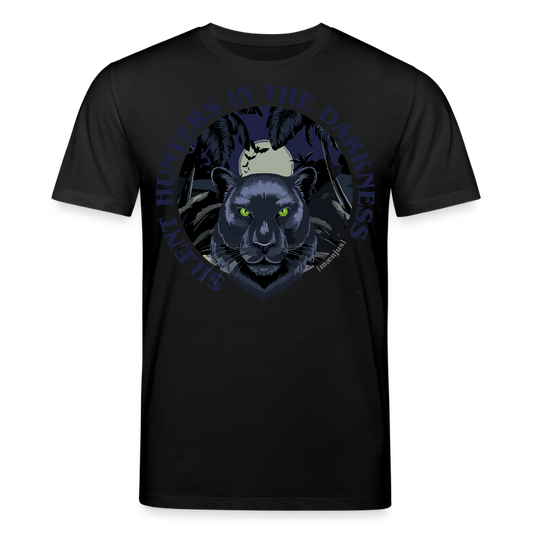 Unisex Bio-T-Shirt mit SILENT HUNTER IN THE DARKNESS PRINT Vorderseite - Schwarz