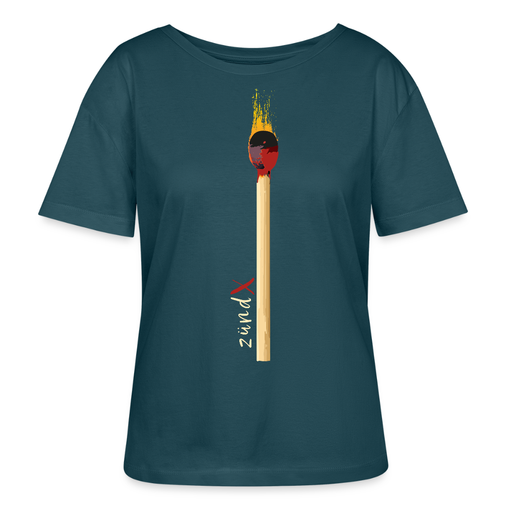 Frauen Bio Rundhals T-Shirt mit zündX PRINT - Dunkles Petrol