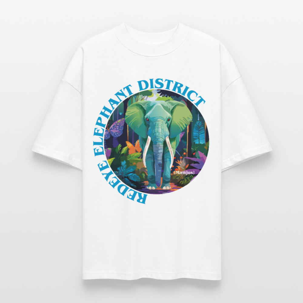 Oversized Unisex T-Shirt mit REDEYE ELEPHANT DISTRICT PRINT Vorderseite - Weiß