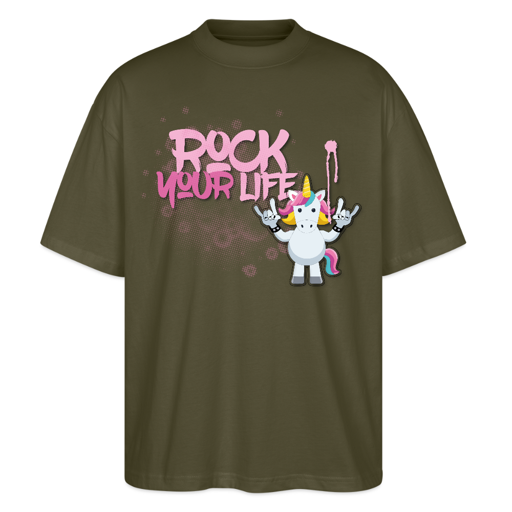 Oversized Unisex T-Shirt mit ROCK YOUR LIFE PRINT - Khaki