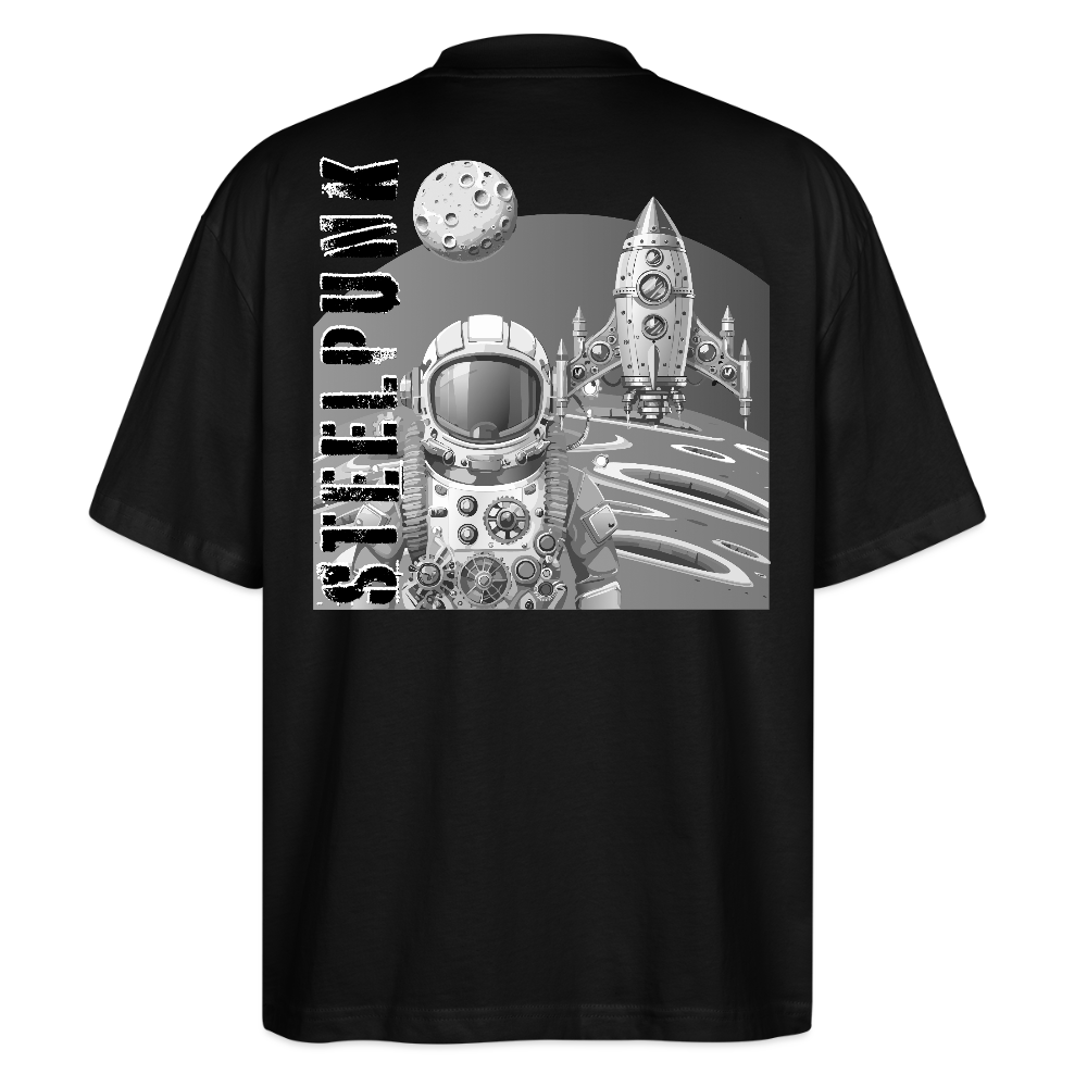 Oversized Unisex T-Shirt mit STEELPUNK PRINT Rückseite - Schwarz