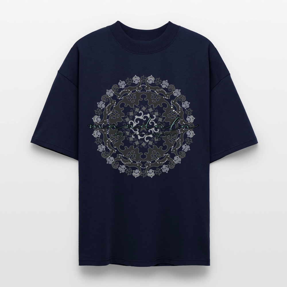 Oversized Unisex Bio T-Shirt mit BLACK MANDALA PRINT - Navy