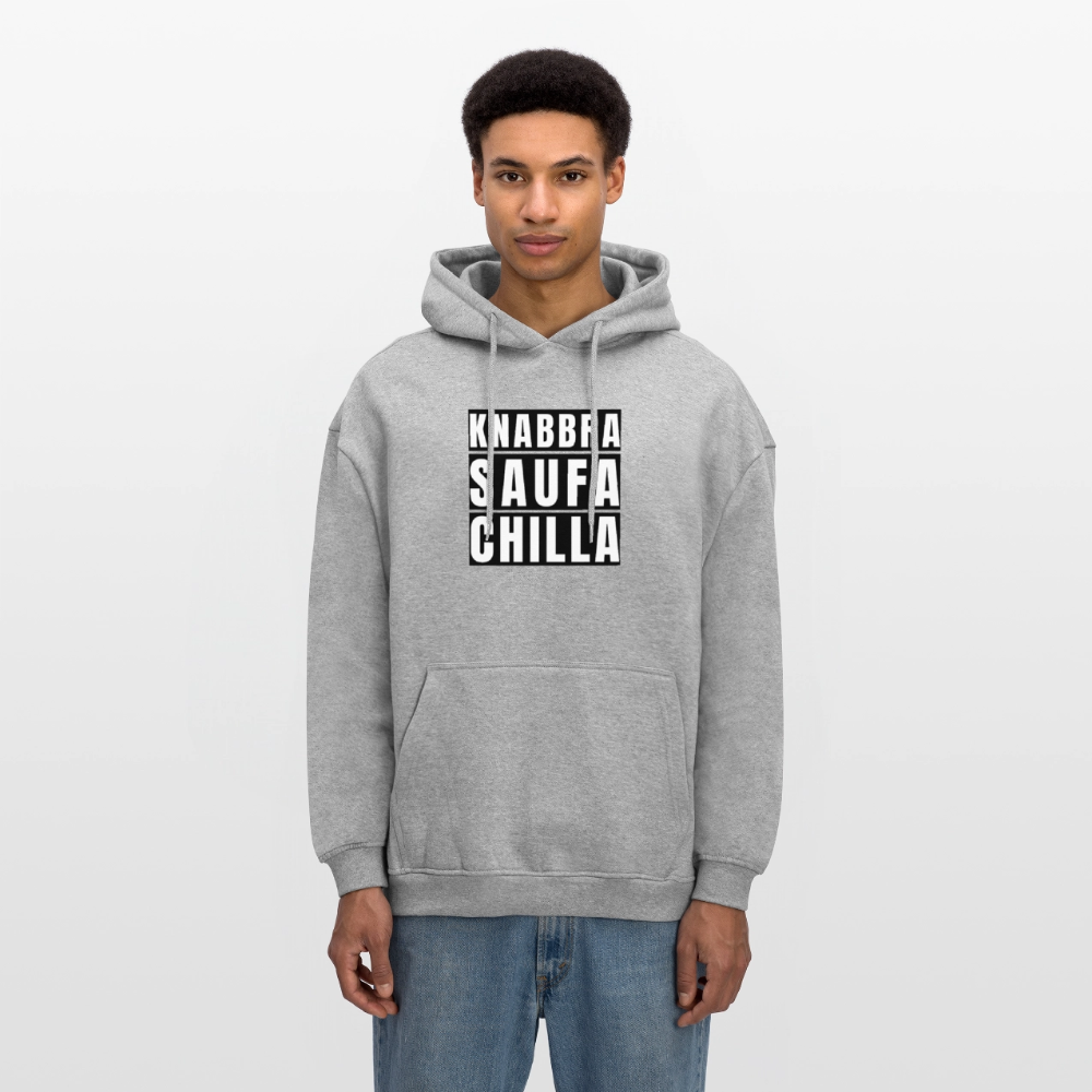 Oversized Unisex Hoodie mit KNABBRA SAUFA CHILLA PRINT - Grau meliert