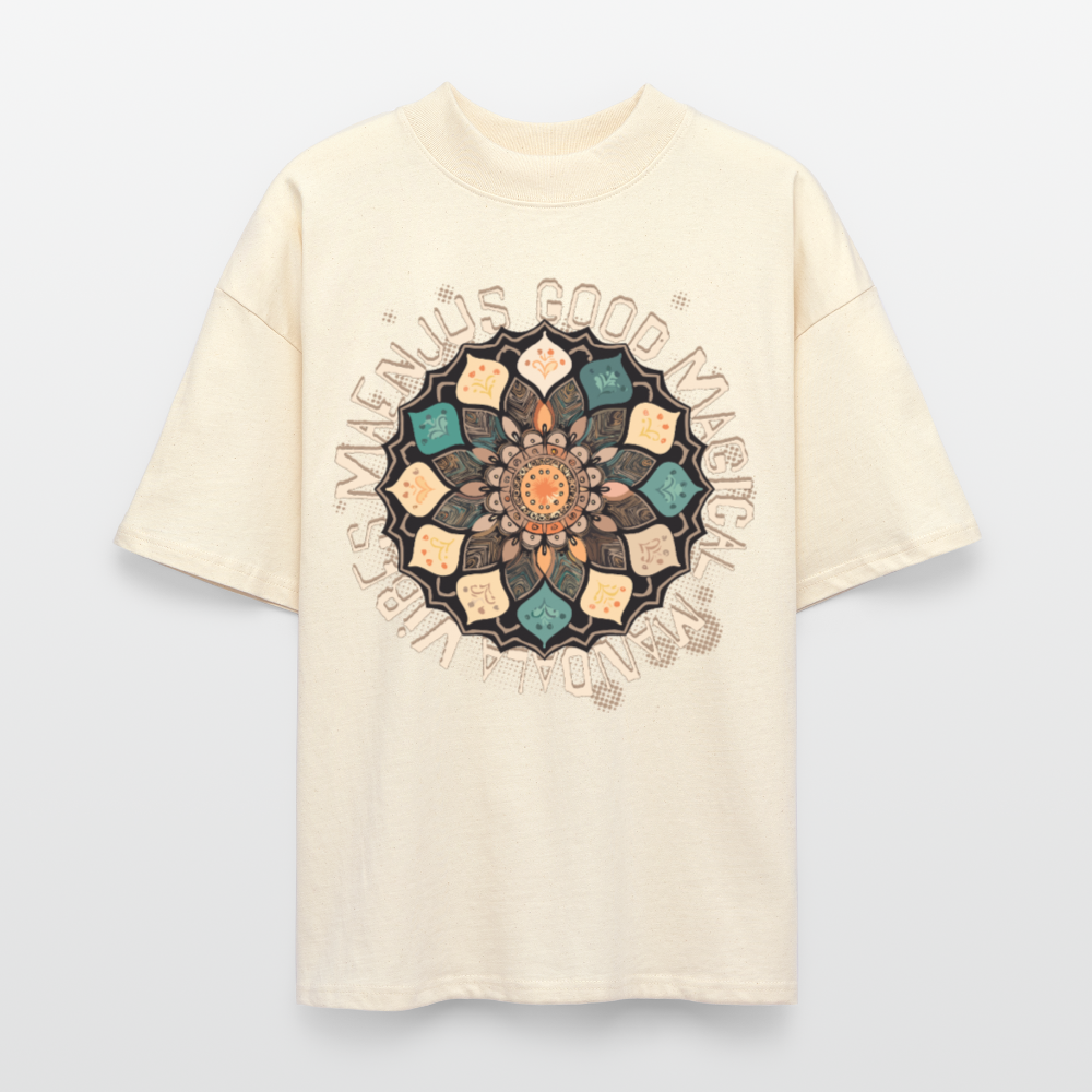 Oversized Unisex Bio T-Shirt mit MANDALA VIBES PRINT - Weißgrau
