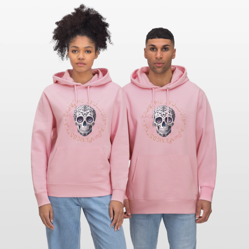 Unisex Hoodie mit CALAVERAS SKULL PRINT Vorderseite - Hellrosa