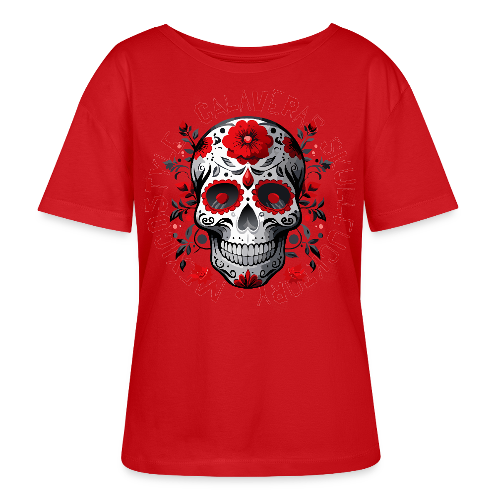 Frauen T-Shirt mit CALAVERAS SKULL PRINT - Rot