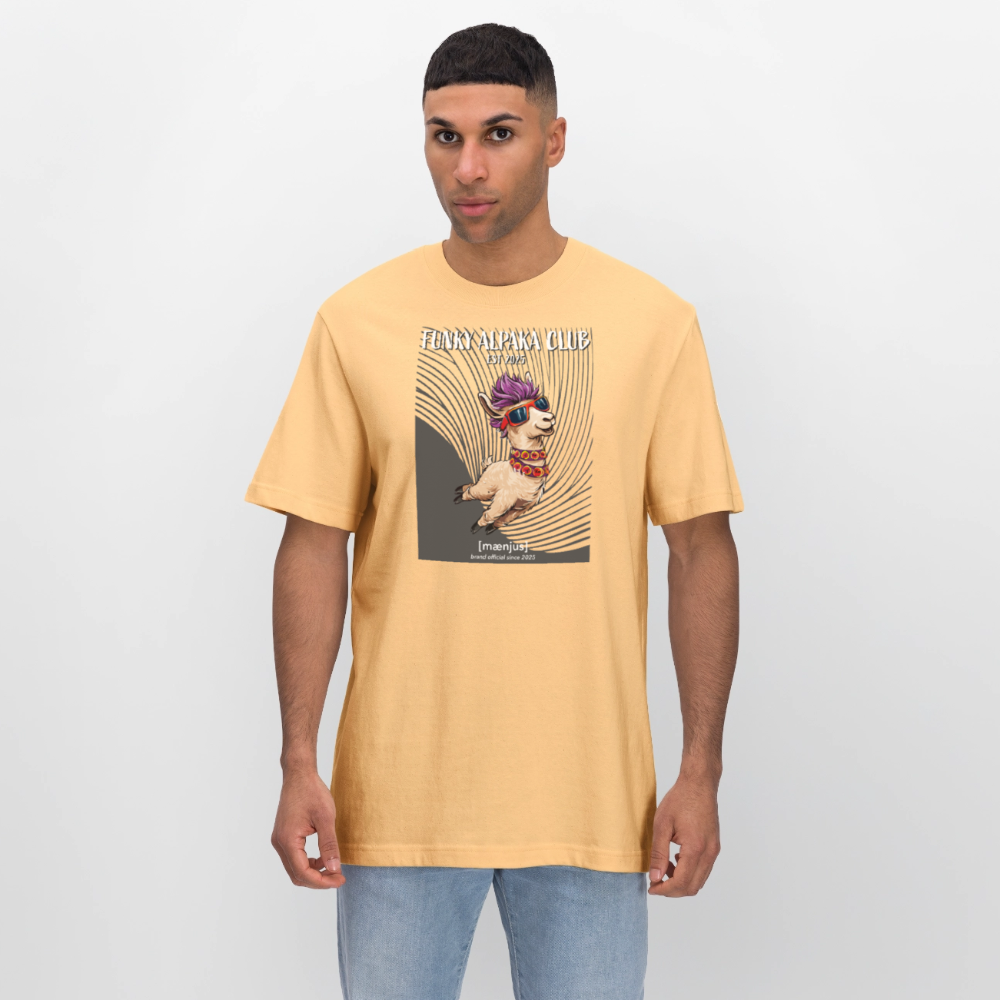 Unisex Bio-T-Shirt mit FUNKY ALPAKA CLUB PRINT Vorderseite - Hellgelb