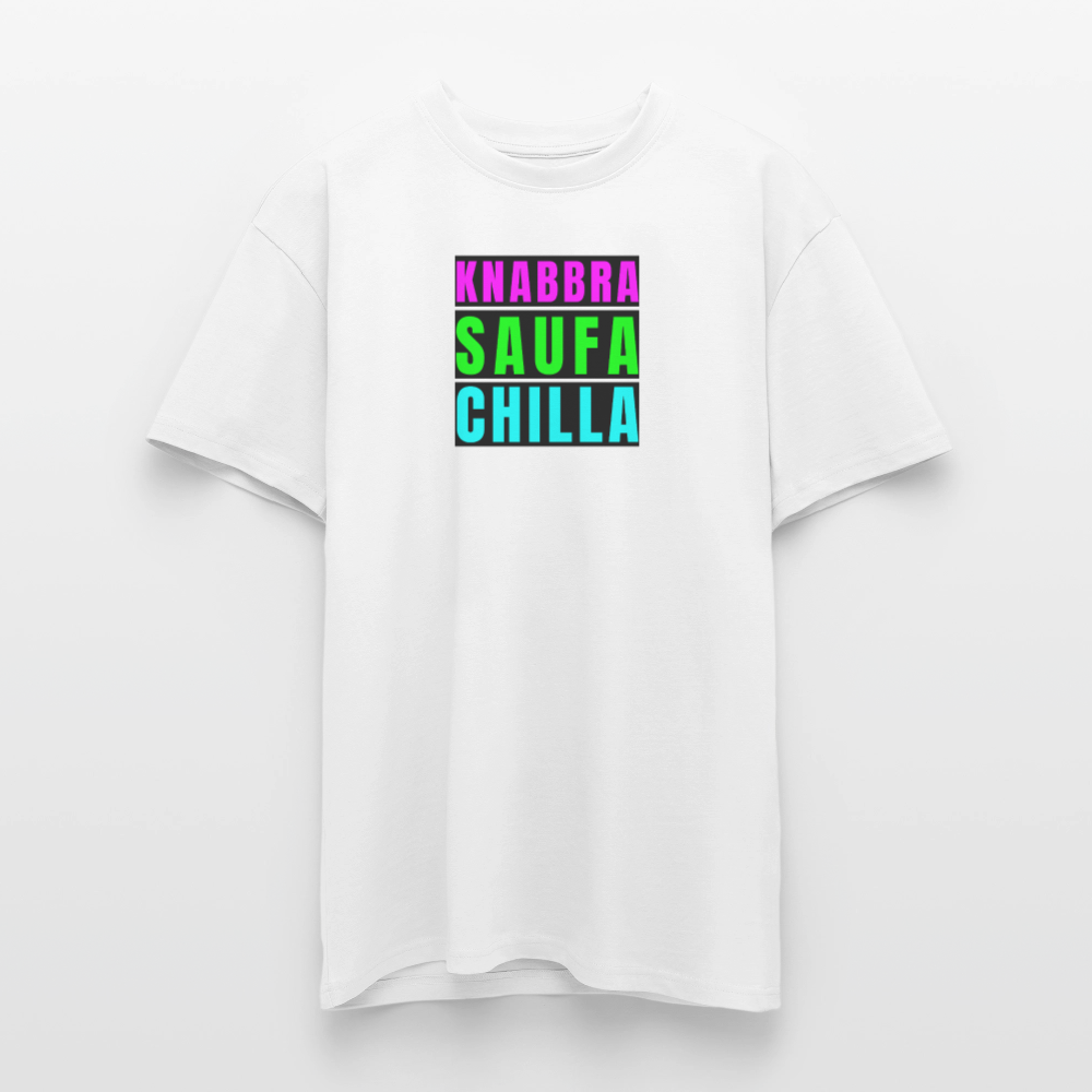 Heavy Oversize T-Shirt mit KNABBRA SAUFA CHILLA PRINT - Weiß