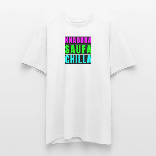 Heavy Oversize T-Shirt mit KNABBRA SAUFA CHILLA PRINT - Weiß