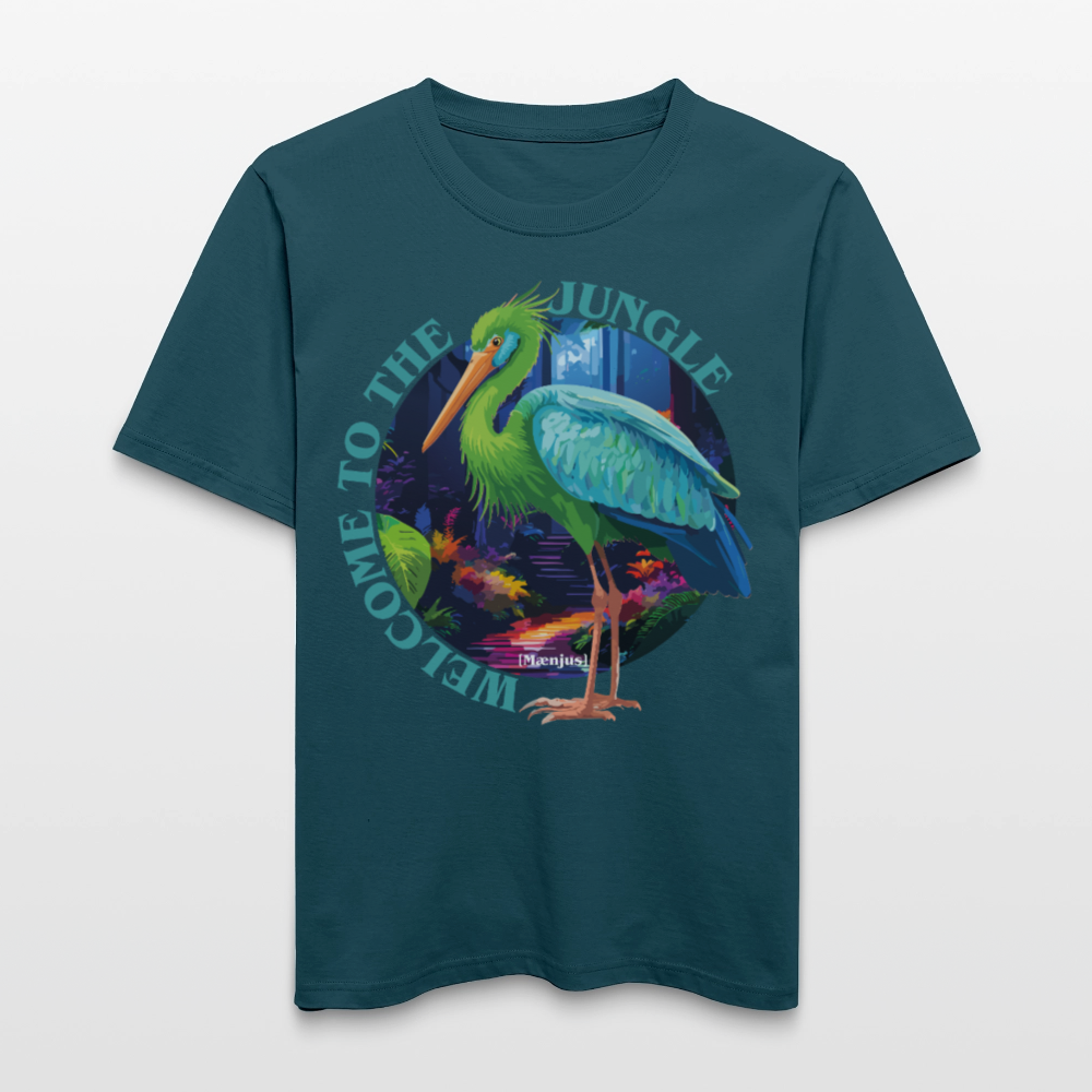 Relaxed Fit Unisex Bio-T-Shirt mit WELCOME TO THE JUNGLE PRINT Vorderseite - Dunkles Petrol