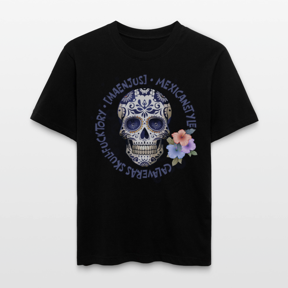 Relaxed Fit Unisex Bio-T-Shirt mit MAENJUS MEXICANSTYLE PRINT Vorderseite - Schwarz