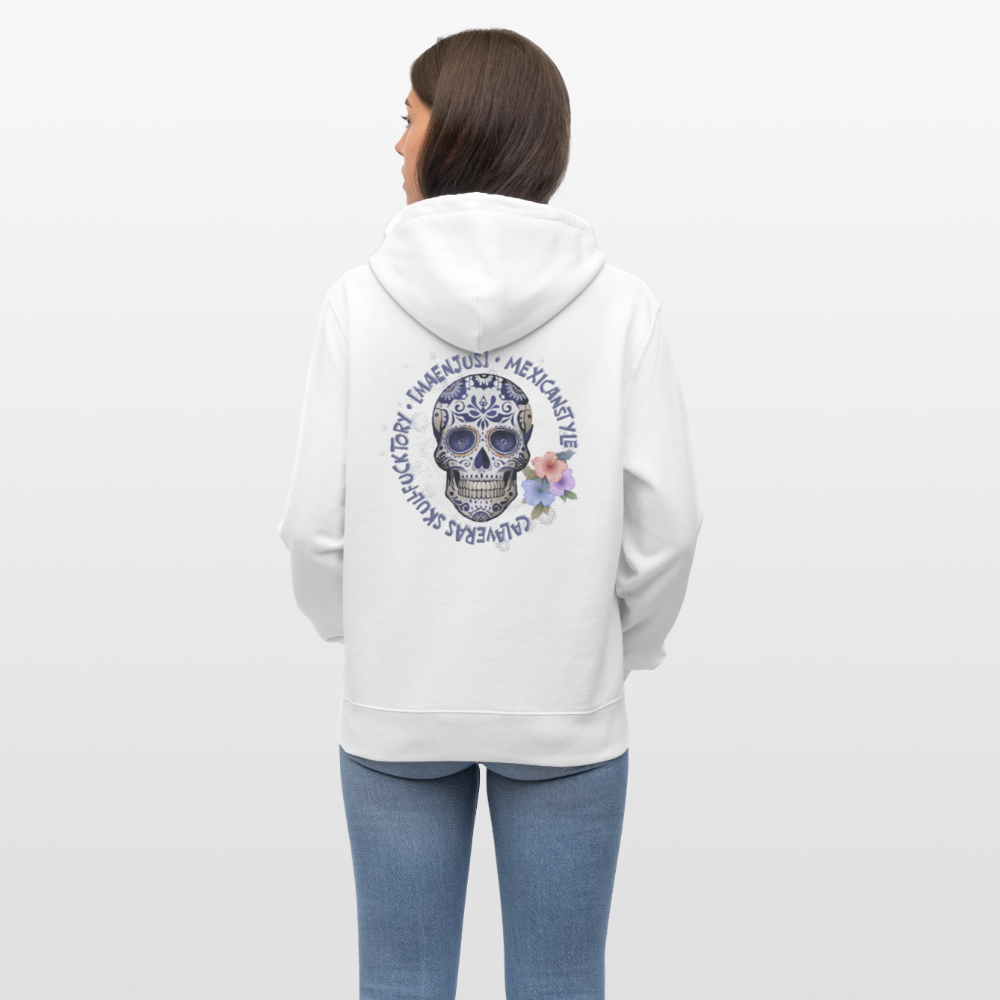 Unisex Hoodie mit MAENJUS MEXICANSTYLE PRINT Vorder- und Rückseite - Weiß