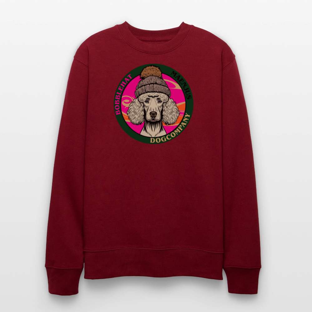 Unisex Bio-Sweatshirt mit BOBBLEHAT DOGCOMPANY PRINT - Burgunderrot
