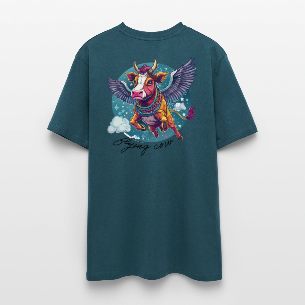 Unisex Bio-T-Shirt mit Flying Cow Print Rückseite - Dunkles Petrol