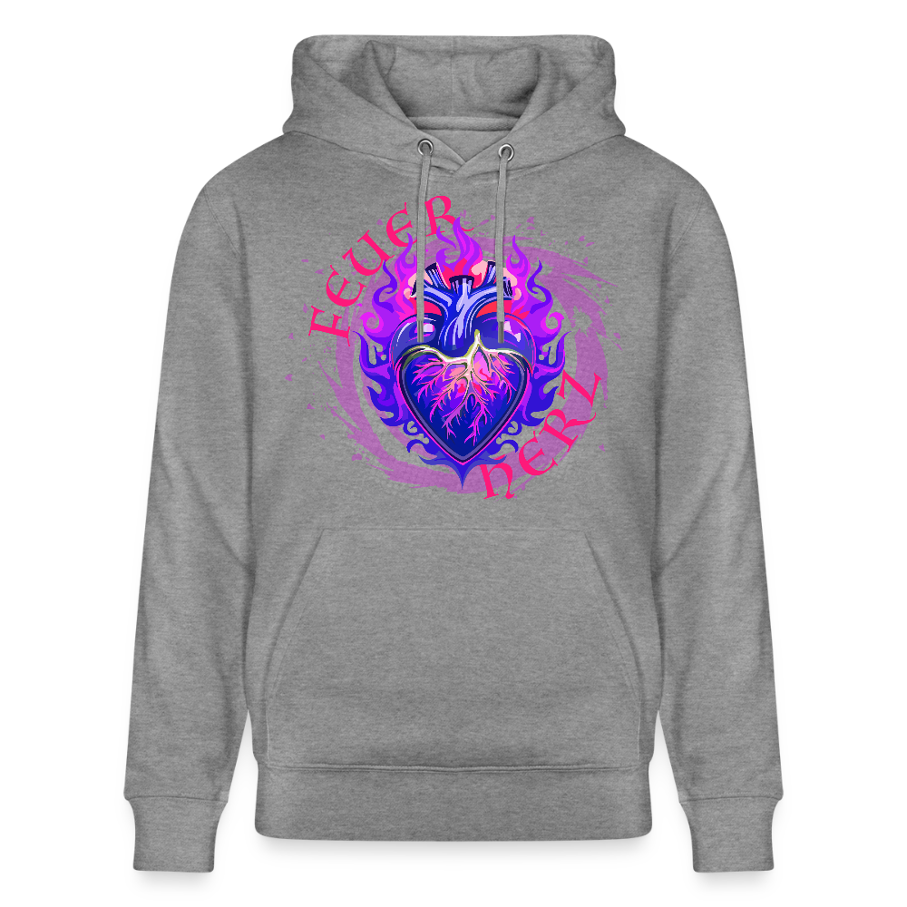 Unisex Bio-Hoodie mit FEUERHERZ LILA PRINT - Hellgrau marmoriert