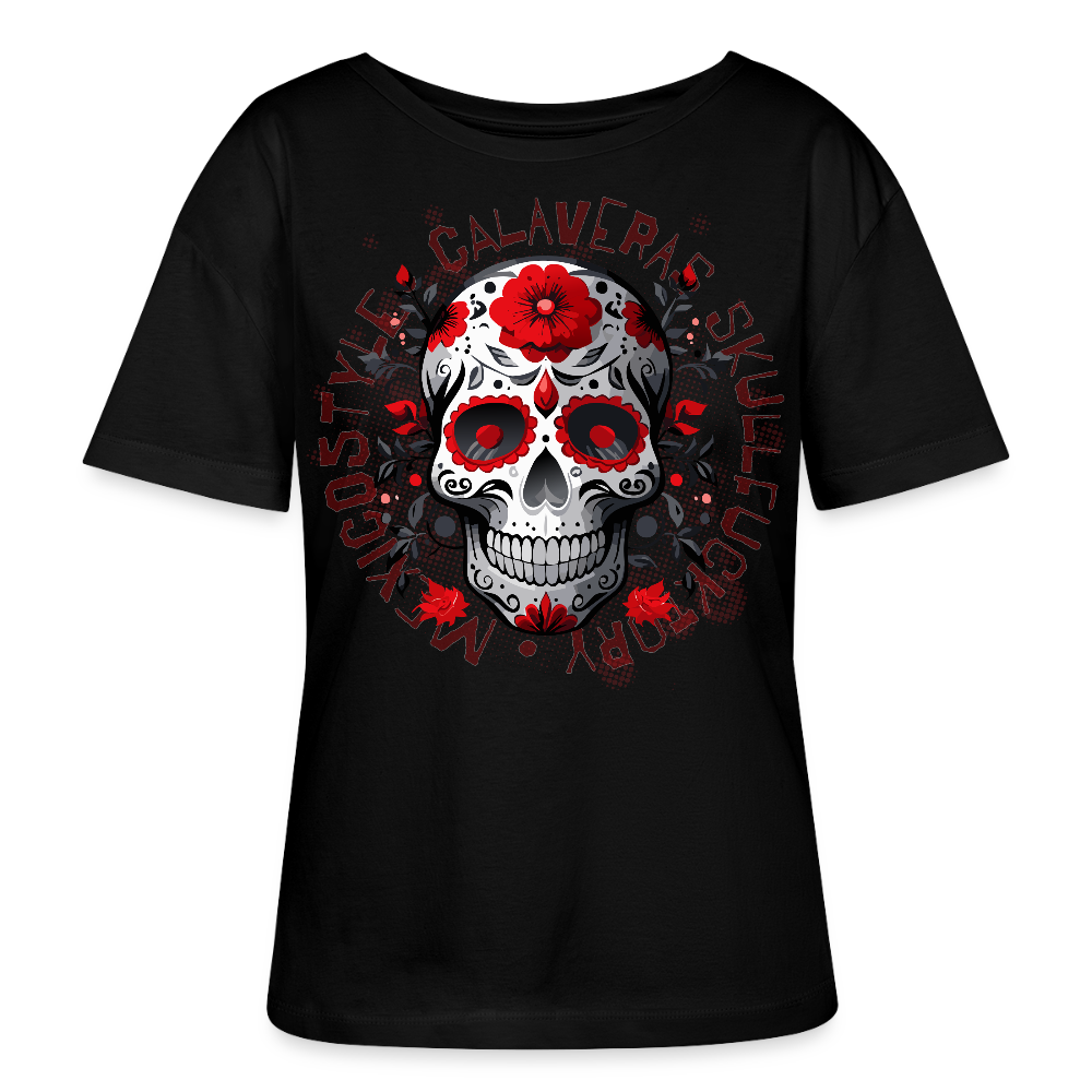 Frauen T-Shirt mit CALAVERAS SKULL PRINT - Schwarz