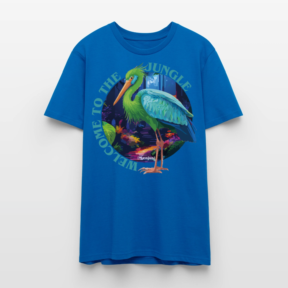 Unisex T-Shirt mit WELCOME TO THE JUNGLE PRINT Vorderseite - Pfauenblau