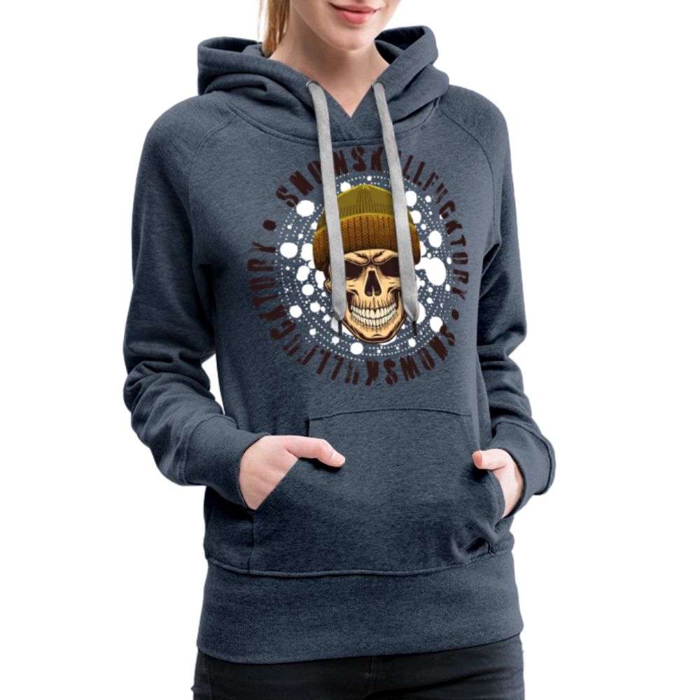Frauen Premium Hoodie mit SNOWSKULL PRINT - Jeansblau