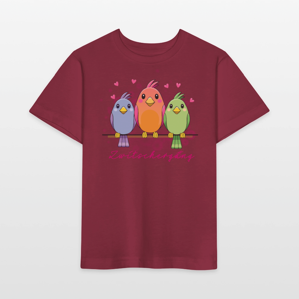 Kinder T-Shirt MINI mit Zwitschergäng Print - Burgunderrot