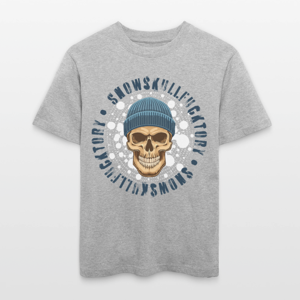 Relaxed Fit Unisex Bio-T-Shirt mit SNOWSKULL FUCKTORY PRINT Vorderseite - Grau meliert